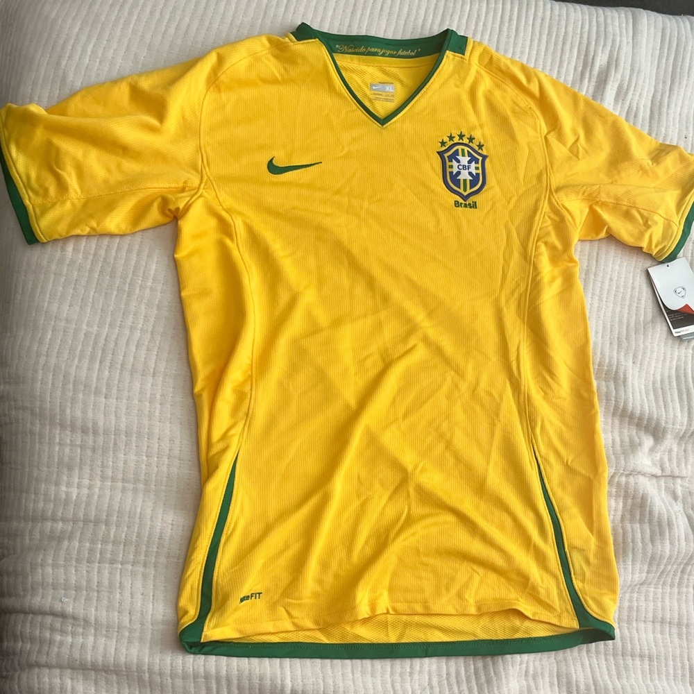 Nike Yellow and Green Brazil Soccer Shirt